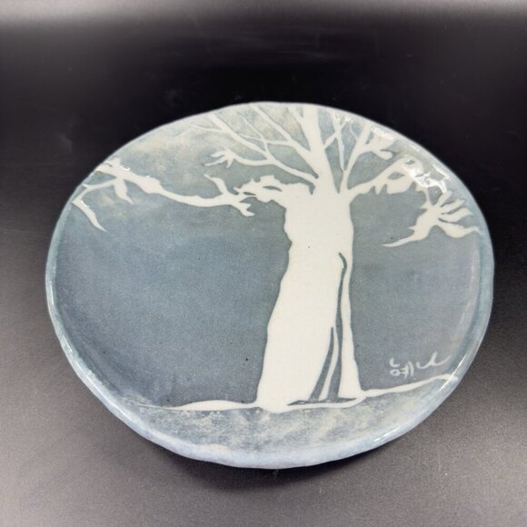 Vintage Oriental Hand Made Studio Pottery Dish Plate Tree Scene Artist Signed - Picture 8 of 14